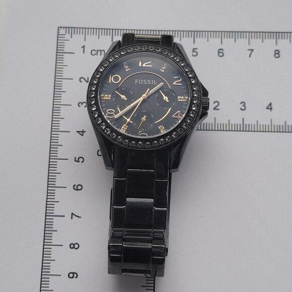 Fossil Womens Watch Black Dial Crystal Bezel Black Stainless Bracelet Quartz main image 7
